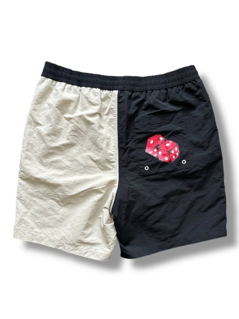 A.LAB Taffy Cherry Dice Black & Beige Two-Tone Board Shorts Men's Size Large 90s